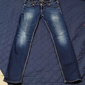 Silver Mid Rise Skinny Jeans